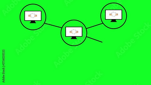 Computer Network Connection, Data Sharing and Communication System Animation