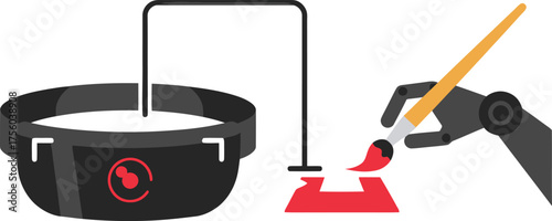 VR headset connected to a robot painting.