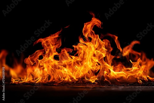 A realistic photo of fire flames with illuminated edges on a black background.