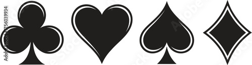 Playing Card Suit Vector Set – Club, Heart, Spade, and Diamond Icons for Casino, Game, and Entertainment