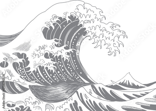 Ocean Wave Vector Illustration – Hand Drawn Sea Design Inspired by Japanese Art for Nature and Water