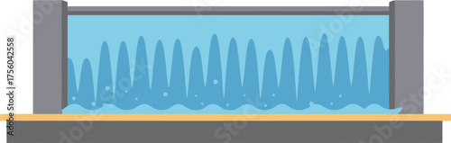 A stylized of a barrier and blue water flowing over the structure.