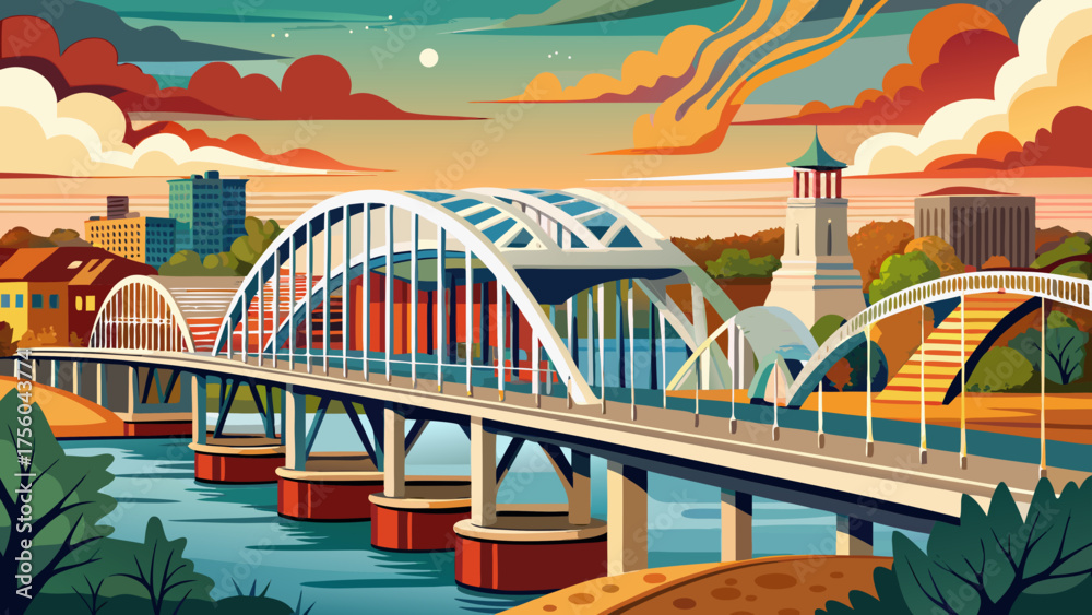 Obraz premium Very beautiful view of the historic Edmund Pettus Bridge spanning the Alabama River in Selma, Alabama, USA, symbolizing courage, resilience, and the civil rights journey that transformed a nation.