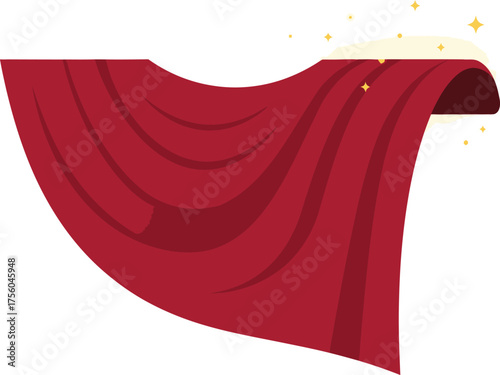 A red curtain with golden sparkles, suggesting theatre or a grand reveal.