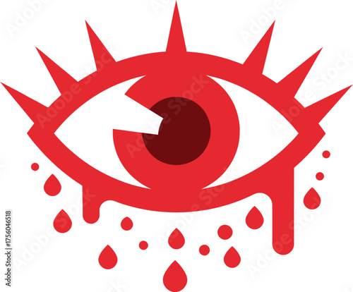 Red eye with dripping blood. Simple, stylized, and striking.