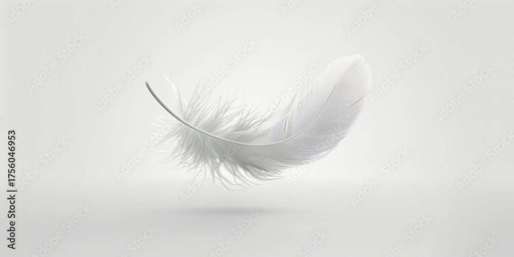 Obraz premium White feather floating on a clean background. Conceptual. For health, beauty