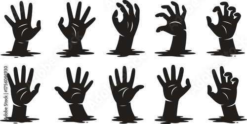 Zombie Hands Silhouette Vector Set – Creepy Horror Icons for Halloween, Graveyard, and Scary 