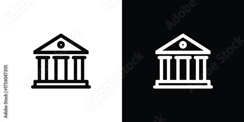 Black and White Icon Showing Ancient Building, Court House on Transparent Background