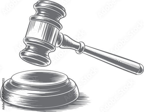 Gavel Vector Illustration – Hand Drawn Judge Hammer Symbol for Law, Justice, and Auction Design