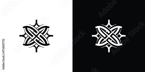 Carta da parati Black and White Symmetric Interwoven Pattern, Abstract Geometric Shape Design El