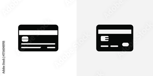 Black Credit Card Icons with Rounded Edges on Transparent Background Set of Two