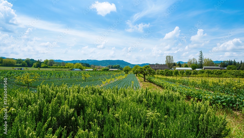 Fototapeta premium Lush green shrubs thriving densely in a vibrant outdoor setting, summer harvest, farming, crop, garden, nature, fresh produce