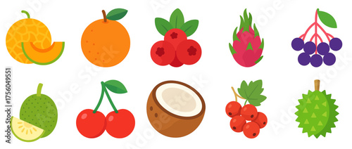 Colorful assortment of exotic fruits including melon and dragon fruit