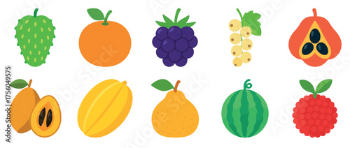 Variety of tropical and exotic fruits on white background