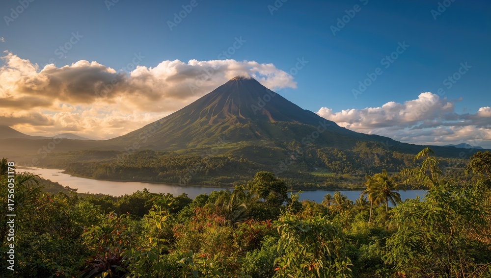 Fototapeta premium Volcano emitting smoke with a visible plume