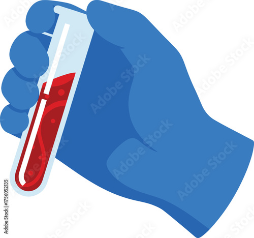 A gloved hand holds a test tube with a blood sample. Medical .