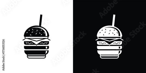 Burger Symbol with Toothpick Silhouette, Transparent Background, Bun with Sesame Seeds