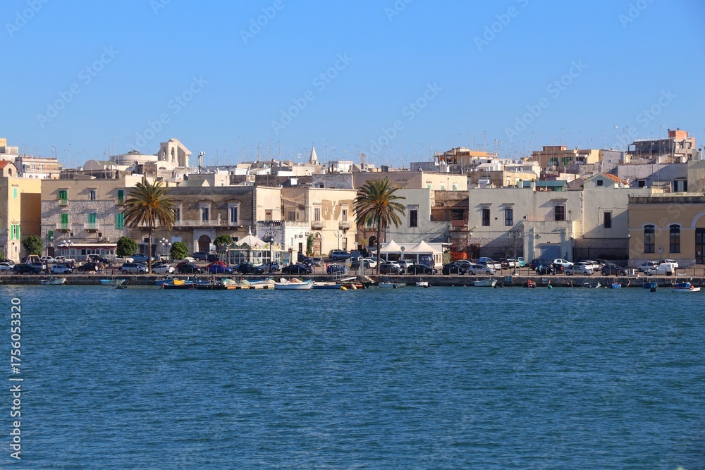 Fototapeta premium Molfetta town sea view in Apulia, Italy. Molfetta fishing harbor waterfront.