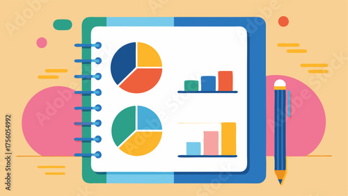 A closeup of a students notebook filled with colorful diagrams and charts.