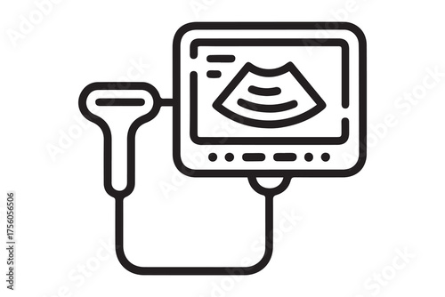 Doppler fetal monitor icon. Thin linear style design. one line Icon drawing with white background