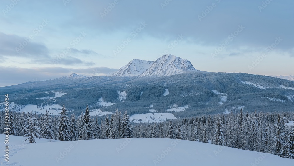Fototapeta premium Stunning peaks surrounded by a frosty winter scene