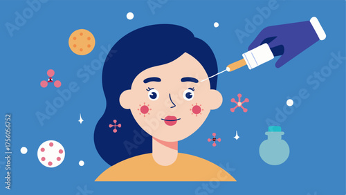 Application Process An illustration showing a hand applying serum to the face with small arrows indicating the absorption of the serum into the skin along with tiny illustrations