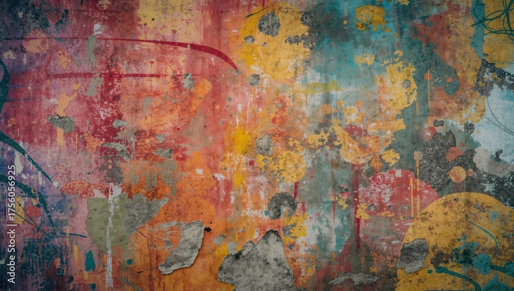 Naklejka premium Vintage vibrant abstract pattern on a textured concrete surface, with selective focus and shallow depth of field, perfect for backgrounds