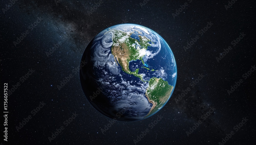 Fototapeta premium View of the Blue Planet from Outer Space Featuring Continents, Oceans, and Starry Universe