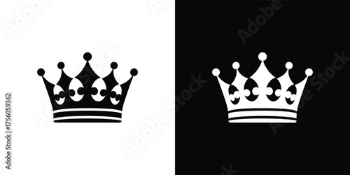 Royalty Icon Elegant Crown Design, Black and White Monochromatic Symbol