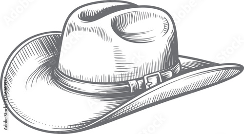 Cowboy Hat Vector Illustration – Hand Drawn Western Style Hat for Country, Rodeo, and Vintage Fashion