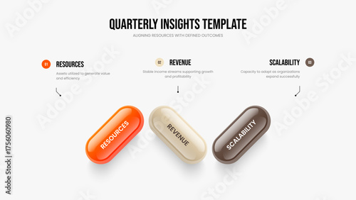 Financial Report 3 Element Diagram Slideshow Layout. Company Visualization Three Option Infographic Frame Template. Enterprise Showcase Slide Design Vector Illustration.
