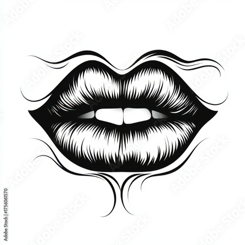 Artistic black and white illustration of open lips, representing beauty and expression