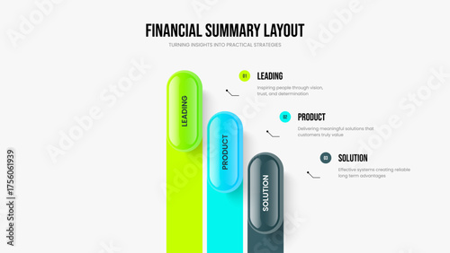 Enterprise Profile Slide Layout Vector Illustration. Service Proposal 3 Step Diagram Presentation Design. Modern Plan Three Option Infographic Frame Template.