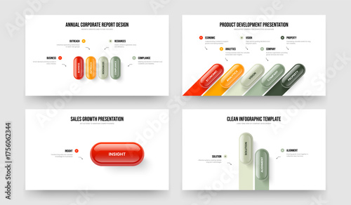 Investor Planning 4 5 1 2 Element Infographic Slideshow Template Collection. Creative Report Four Five One Two Option Diagram Frame Design Vector Illustration Set.