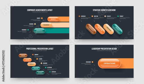 Corporate Showcase Three Four Five One Element Infographic Frame Template Vector Illustration Bundle. Service Campaign 3 4 5 1 Step Diagram Presentation Design Collection.
