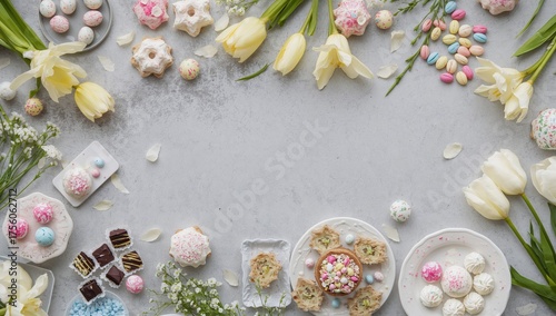 Wallpaper Mural Festive Easter treats and ornaments on a neutral gray surface Torontodigital.ca