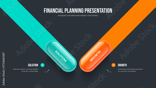 Project Forecast Frame Template Vector Illustration. Advertising Review 2 Option Diagram Slide Design. Business Overview Two Element Infographic Slideshow Layout.