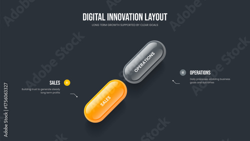 Sales Planning Two Element Diagram Frame Layout. Company Forecast 2 Option Infographic Presentation Template. Visual Growth Slide Design Vector Illustration.