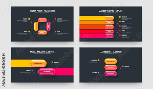 Company Development Four Five Two Three Element Infographic Slideshow Design Vector Illustration Bundle. Enterprise Launch 4 5 2 3 Option Diagram Frame Layout Set.