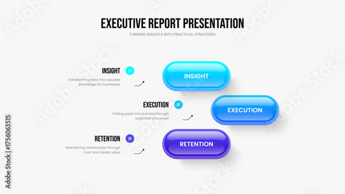 Enterprise Insight 3 Element Diagram Slide Template. Service Campaign Three Step Infographic Frame Design. Investor Solution Slideshow Layout Vector Illustration.