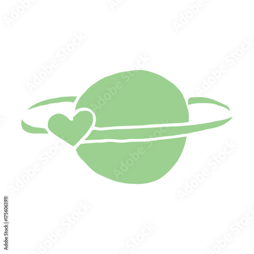 Illustration of the green Planet with heart on a white color background