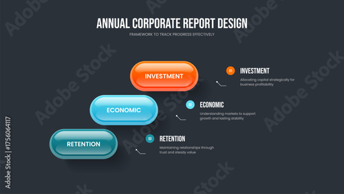 Digital Strategy Three Element Infographic Presentation Design. Modern Insight 3 Option Diagram Frame Layout. Consulting Portfolio Slide Template Vector Illustration.