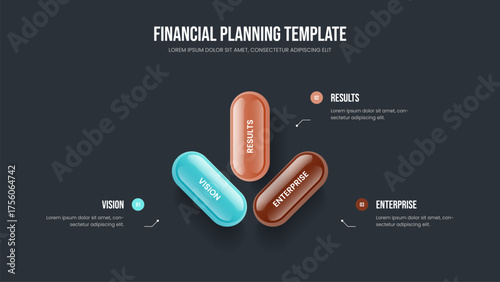 Modern Proposal Slide Template Vector Illustration. Service Report 3 Element Infographic Slideshow Layout. Enterprise Introduction Three Step Diagram Presentation Design.