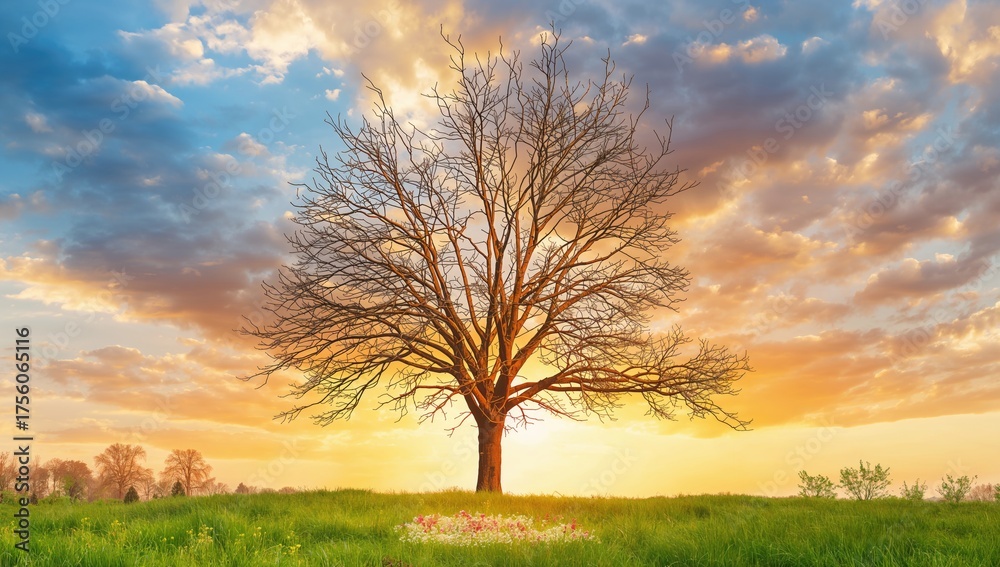 Obraz premium An artistic portrayal of a bare tree set against a stunning sky