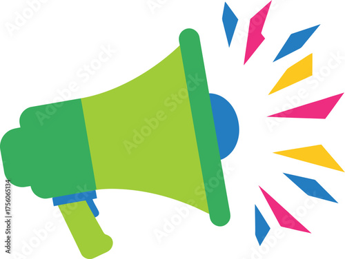A vibrant, flat of a green megaphone with sound waves.