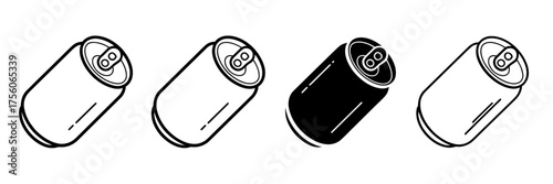Four identical minimalist drink cans in a simple sketch style showcasing different colors
