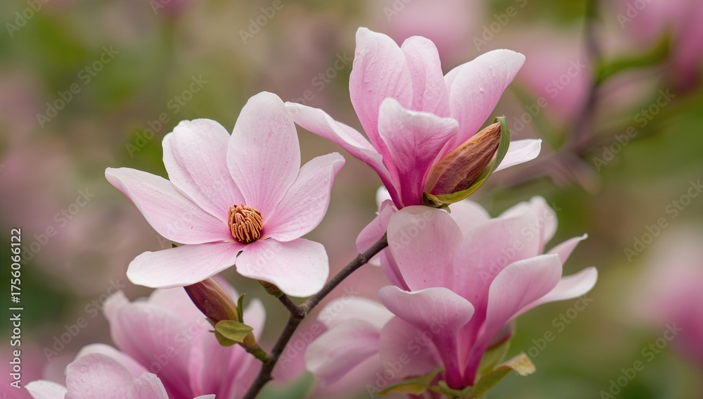 Fototapeta premium Stunning Blossoms of a Magnolia Tree with Soft Focus Background