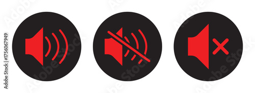 Mute and Sound Control Icon Set – Speaker Volume, Silent Mode, Audio Notification, and Sound Off Vector Symbols for Web and Mobile UI Design