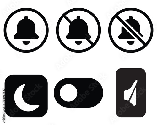 Mute and Sound Control Icon Set – Speaker Volume, Silent Mode, Audio Notification, and Sound Off Vector Symbols for Web and Mobile UI Design