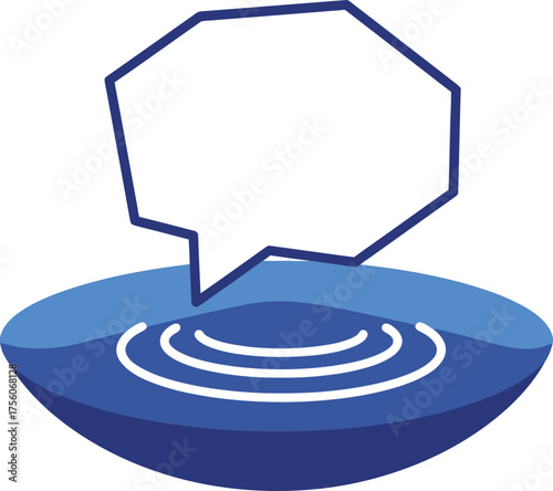 A stylized speech bubble emitting sound waves.